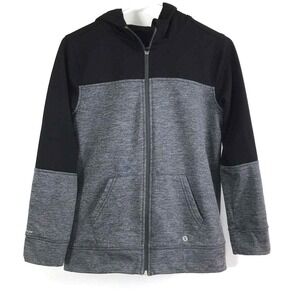 Xersion Boys Jacket Size Large Hood Zip‎ Up Gray Black Athletic Lightweight